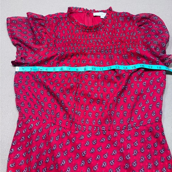 LOFT Vibrant Red Midi Dress with Geometric Design - Picture 6 of 8